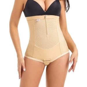 MOVWIN Postpartum Belly Wrap C Section Panties Belly Band Abdominal Compression Corset Girdle Shorts with Zipper (Small, Beige)
