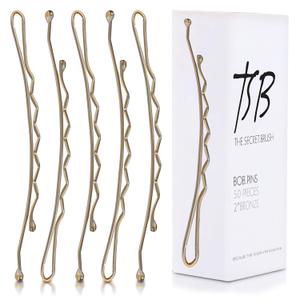 TSB Maha No.4 Bronze Bob Pins Set of 50 2.0 Inch Curved Bobby Pins for a Great Fit 3X Retention, Secure Grip for Buns, Hair and More