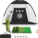 Golf Practice Net, 10 x 7 ft with Tri-Turf Mat, All-in-1 Backyard, Chip, Swing Aid with Target, Mat, Balls, Stand, Bag, Gift for Men and Golf Lovers