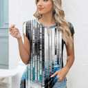 Kistore Women's Summer Casual V Neck Tank Tops Cap Sleeve Loose Fit Blouses Tunic Shirts (Medium, C-technological Blue and White)