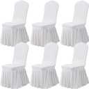 Dimatic Dining Room Chair Covers Set of 6, Stretch Parsons Slipcovers with Skirt Super Fit Spandex Chair Seat Protector Cover for Dining Room, Hotel, Ceremony (White)