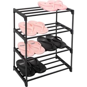 LNYZQUS Upgrade 4-Tier Small Shoe Rack, Metal Stackable Kids Shoe Shelf Storage Shoe Stand Organizer for Closet Entryway Hallway,Zapateras Organizer for Shoes(Black)