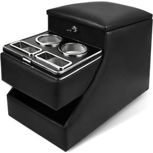20"L x 9.65"W x 13.78"H, 24L Center Console Between Seats for Minivans, SUVs & Trucks, Floor/Bench Seat Organizer with Locking Hidden Storage, Dual Cup Holders & Armrest, No-Drill Installation