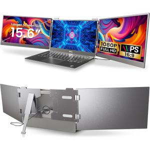 theo&things Laptop Screen Extender, 15.6" FHD 1080P IPS, Triple Screen, Portable Monitor, Lightweight 3.5lbs, Plug and Play, Multi Monitor Extension for 13.3"-16.1" Laptop MacBook, Wins, Android