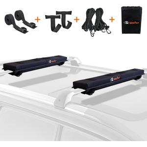MeeFar Universal Car Soft Roof Rack Pads Luggage Carrier Rack for Kayak Surfboard SUP Canoe Include 2 Heavy Duty Tie Down Straps, 2 Tie Down Rope, 2 Quick Loop Strap