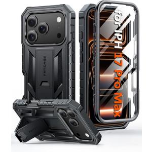 FNTCASE for iPhone 17 Pro-Max Case: Military Grade Drop Proof Protection Mobile Cover with Kickstand | Matte Textured Rugged Shockproof TPU | Protective Sturdy Phone Case - 6.9 inch Black