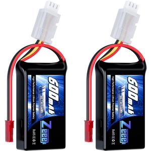 Zeee 2S Lipo Battery 600mAh 7.4V 50C with JST Connector for FPV Helicopter Airplane RC Boat Racing Drone Quadcopter RC Car RC Models(2 Pack)