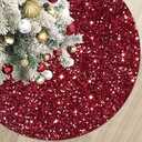 MODFUNS Burgundy Merry Christmas Tree Skirt Mini 21 Inch Sequins Christmas Tree Cover Round Small Xmas Tree Skirt Classic Glittery Tree Base Carpet for Christmas Halloween Birthday Party Banquet Decor, Red