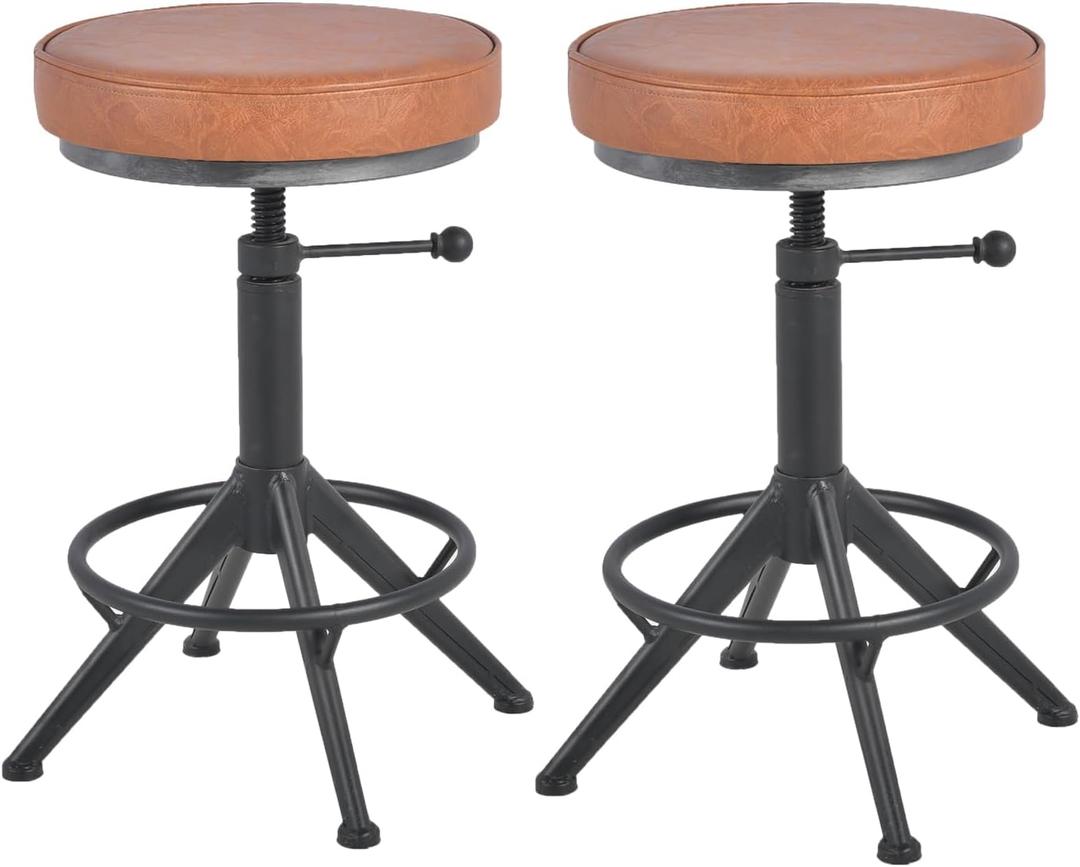 American Antique Bar Stool, 17.72"-21.65" Vintage Industrial Adjustable Swivel Counter Stool for Home, Dining, Breakfast, Pub, (Heavy Duty,Black &Cherry,Backless)