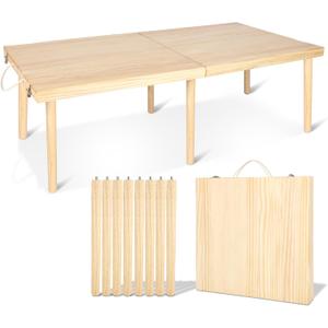 Boho Wooden Low Picnic Table, Portable Foldable Beach Picnic Table for 6-8 People to Beach, BBQ, Camping, Party, Garden, Outdoor, Indoor (47" x 23")