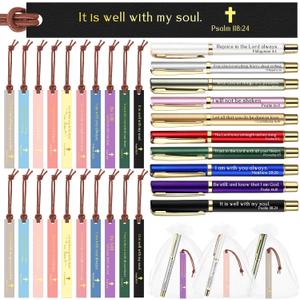 Spakon 30 Sets Christian Gifts for Women, Leather Christian Bookmarks Inspirational Religious Pens Motivational Scripture Bible Verse Bookmarks with Bag for Sunday School Church Teacher Employee Team
