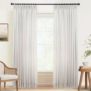 Pinch Pleat Curtain, 60 W x 102 L inch Room Darkening Cotton Linen Curtain Drape Panel for Living Room and Silding Door (1 Single Panel, Beige)