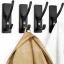 Self Adhesive Coat Hooks for Hanging: Heavy Duty Stainless Wall Hook for Towel, Backpack, Hat, Sturdy Metal Hanger for Bathroom, Bedroom, Door, 4-Pack, Matt Black