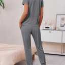 Ekouaer 2 pack Pajama Sets for Womens Jogger Pants Pjs Short Sleeves Lounge Set Soft Sleepwear with Pockets (Black, M)
