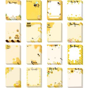16 Pieces Bee Sticky Notes Bee Notepads 4x3 Inch Adhesive Honey Bee Memo Notes Cute Bee Note Pads for School Office Home Supplies Students Teachers Gift