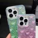 Compatible with iPhone 13 Pro Case, Cute Bow Pattern Gradient Bling Sparkly Aesthetic Transparent Shockproof Slim Durable TPU Phone Case for Women Girls - Blue