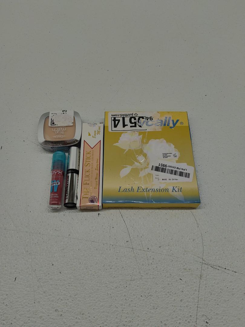 Lash Clusters Kit; NYX PROFESSIONAL MAKEUP Lip IV Hydrating Glossy Lip Stain with 12HR Hydration; L'Oreal Paris Infallible Up To 24H Wear Brow Lamination; The Flick Stick Winged Eyeliner Stamp by Lovoir; L'Oreal Paris True Match Super Blendable Oil F