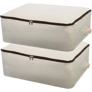 2PCS Canvas Storage Bag, 12OZ Thick Soft Breathable Closet Organizer for Beddings, Comforters, Pillows, Blankets, Clothes, 25.618.58.7inch, Beige