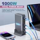 2026 Upgraded 1000W 10-Port GaN 4 Desktop Charging Station with 240W 6.6 ft Data Cable -USB Charger Block- Compatible with Tablets, Phones, Laptops, Gaming Consoles, Headphones