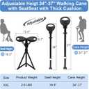 Walking Cane with Seat Folding Lightweight, Portable Cane Seat with Carry Bag, Walking Stick with Seat for Seniors & Adults, Foldable Adjustable Cane Chair for Travel Hiking