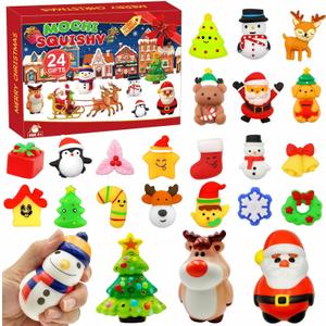2025 Christmas Advent Calendar, 24 Days Countdown Calendar Jumbo Slow Rising & Mochi Squishy Toys Soft Cute Stress Relief Toys for Kids Girls Boys Teens Rewards Christmas Party Favor Gifts