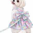 Dog Dress Bow Tie Harness Leash Set Harness Dress for Small Dogs Cute Dog Pet Girl Puppy Summer Clothes for Female Bunny Clothes Yorkie Chihuahua Training Walking (X-Small, Puparazzi)