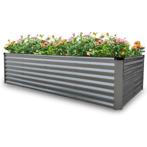 GARDMAX 8x4x2FT Galvanized Raised Garden Bed Kit, Metal Planter Boxes Outdoor with Easy Assembly, Large Garden Bed for Vegetables, Fruits, Flower, Herbs Rectangle Silver (Medium)