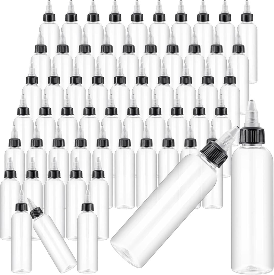 Irenare 100 Pcs 4 oz Plastic Squeeze Bottles Bulk Hair Oil Applicator Bottles Boston Empty Squeeze Condiment Bottle with Twist Top Cap Leak Proof for Liquids Oils Art Crafts Household Kitchen (Clear)