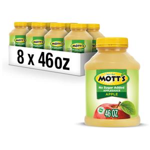 Mott's No Sugar Added Applesauce, 46 Oz Jar (Pack Of 8), Good Source Of Vitamin C, No Artificial Flavors, BBD 01/30/2027