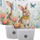 2Pack Easter Night Light Plug-in,The Rabbit in The Flowers Dusk to Dawn Smart Sensor Led Nightlight for Bedroom Bathroom Kitchen Hallway Stairs Energy Efficient Decor Desk Lamp (color-8)