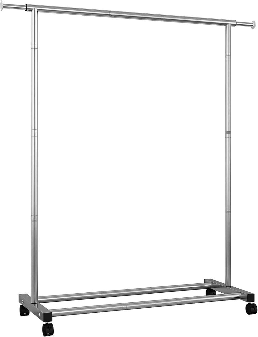 Clothes Rack for Hanging Clothes,Free-standing Clothing Racks with Wheels,Scalable Garment Rack,Silvery