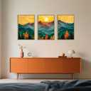 Abstract Mountain Framed Canvas Wall Art Set, Forest Pine Tree Golden Sunset Wall Decor, Mixed Patchwork Landscape Art Print for Living Room, Bedroom, Dining Room, Office - 24"x36"x3