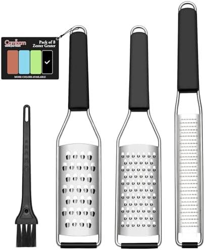 Cambom Lemon Zester Grater Three-piece Suit - Heavy Duty Kitchen Tool for Parmesan Cheese, Ginger, Garlic, Nutmeg, Chocolate, Vegetables，Fruits，Stainless Steel Grater Dishwasher Safe Black