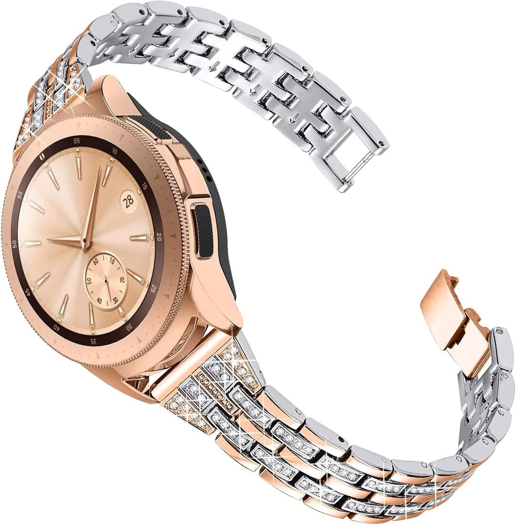 JOYOZY Women Girls Stylish Bands Compatible with Galaxy Watch 6/5/4/FE/7 40mm 44mm/Classic 42mm 43mm 46mm 47mm/Galaxy Watch Active 40mm/Active 2 40mm 44mm/Galaxy Watch 3 41mm/Garmin Vivoactive 3 (Rose Gold+Silver)