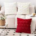 Winter Sunflower Pillow Covers 18x18 Inch Set of 2 Christmas Decorations for Home Soft Plush Faux Fur Throw Pillow Covers 3D Embroidered White Pillow Cases for Couch Bedroom Holiday Decor