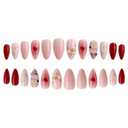 24Pcs Valentines Press on Nails Almond Medium Fake Nails with Heart Rhinestone Pearl Design Handmade Acrylic Nails Press ons Heart False Nails Full Cover Holiday Glue on Nail for Women Valentines Nail