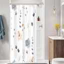 Gibelle Small Stall Shower Curtain 36 x 72, Narrow Half Watercolor Floral Fabric Shower Curtain, Blue Beige Flower Decorative Bathroom Shower Curtain Set with Hooks (36"W x 72"L (Pack of 1))