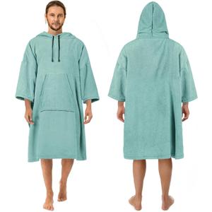 Surf Poncho Changing Robe, 3/4 Sleeve Extra Large Thick Hoodie Towel Poncho for Men Women Beach Swimming, 43" x 35", Teal