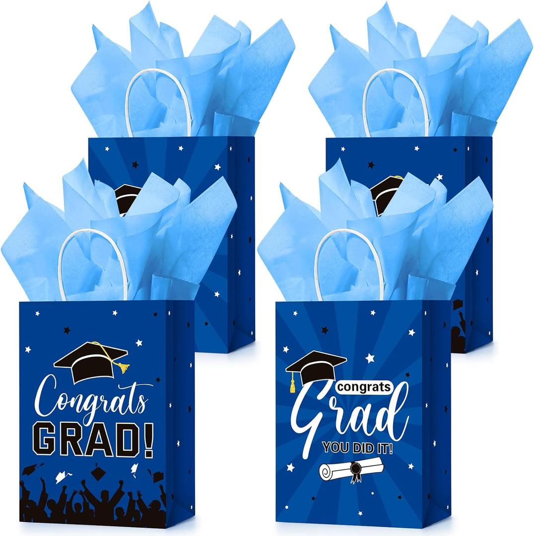 Colarr 24 Pcs Graduation Gift Bags Bulk with Tissue Paper Class of 2026 Congrats Grad Party Gift Bags with Handles for High School, College, Kindergarten, Pre-k, Graduation Party Favors(Blue)