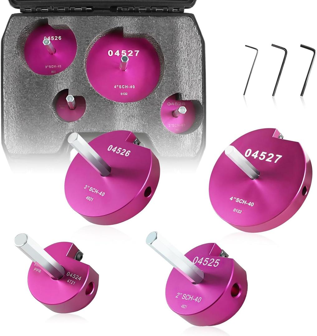 PVC Pipe Reamer Kit 4 PCS 1-1/2", 2", 3", 4" for SCH 40 PVC CPVC ABS, High Hardness Carbide & Heavyduty Aluminum Reamer Tool 3/8" Hex Shaft Fits 1/2" Drills for Exhaust Drain Water Pipe