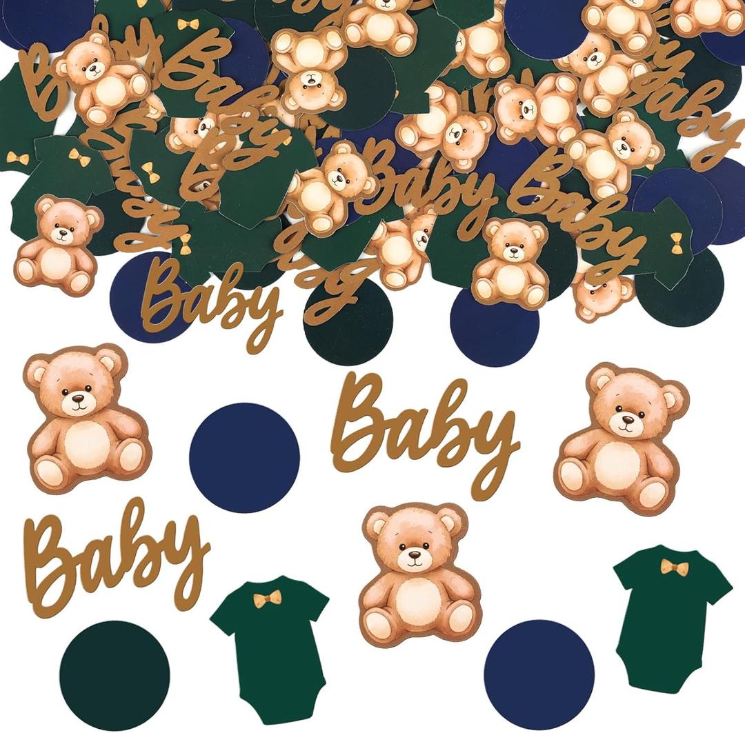 300 Pcs Tartan Plaid Bear Themed Baby Shower Decorations Blue and Green Confetti Bears Confetti Baby Shower Party Supplies Bears Table Scatter for Vintage Wedding Birthday Party(Dots)