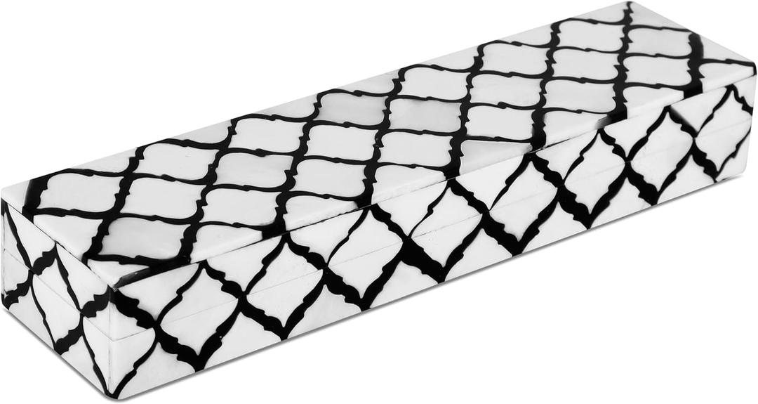 Handicrafts Home Decorative Remote Holder Box 10x2.5  Slim Organizer Box with Lid for TV Remotes, Coffee Table Dcor, Modern Shelf Box, Boho Home Dcor Accent, Black and White Decorative Storage Box