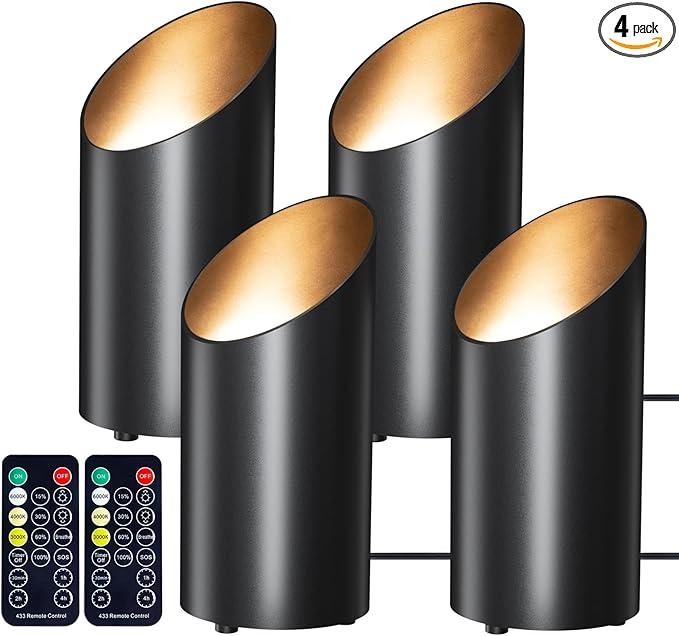 Brightown LED SpotLights - 4 Pack Uplighting Floor Can Lights with Remote and Timer, 3 Color Temperatures & Dimmable, 2 Lighting Modes for Wall Picture Painting Plants Indoor Accent Lighting, Black