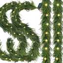 4 PCS Pre-Lit Christmas Garland Decorations,6 FT Faux Led Norfolk Pine Garland Artificial Realistic, Real Touch Greenery Christmas Pine Garland for Mantle Table Front Door Indoor Outdoor Holiday Decor