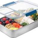 Stainless Steel Bento Lunch Box, 3 Compartments, Blue, Size: 1.3 L / 44fl oz