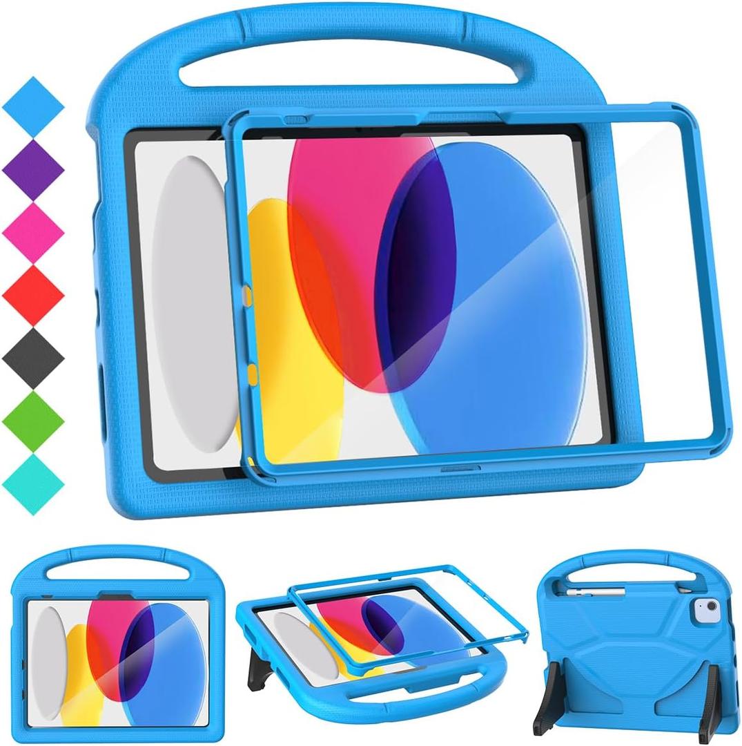 SUPLIK Kids Case for iPad A16 11-Inch 2025 (11th Gen) & iPad 10th Generation (10.9" 2022), Durable Shockproof Stand Cover with Screen Protector/Pencil Holder/Handle for Kids, Blue