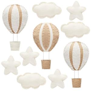 Poen 10 Pcs Star Hot Air Balloon and Cloud Nursery Decor Western Wall Decor for Bedroom Mini Felt Clouds Stars Hot Air Balloon Nursery Felt Wall for Kids Baby Bedroom(Khaki)
