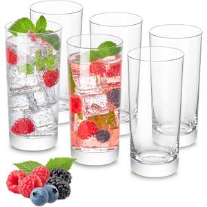 Drinking Glasses Set of 6, 16 oz Tall Drinking Glasses Highball Glassware, Borosilicate Glass Crystal Highball Glasses, Tom Collins Bar Glassware, Water Glass Cups for Cocktail, Mojito Bar Glassware