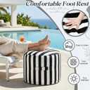 Outdoor Ottoman Waterproof Bean Bag Footrest Round Pouf Comfortable Footstool with Portable Handle, 21 x 17 Inches Colorfast Striped Fabric for Pool Patio Yard Garden(Black & White Stripes), 11"D x 11"W x 8.1"H