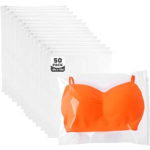 Swimsuit Organizer Bags - 50 Pack 8x10 Inch Clear Zipper Storage Bags, Waterproof Reusable Travel Packing Bags for Clothes, Underwear, Socks, Toiletries